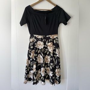 NWT Oxiuly Fashion black floral dress off the shoulder Medium